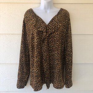 Dana Buchman Plus Size 2X Leopard Print Long Roll-Tab Sleeve Blouse